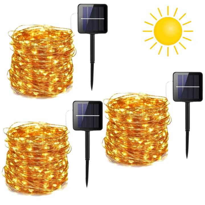 Luces Navideñas Dorado con Panel Solar ( 25 METROS ) / Envio Gratis